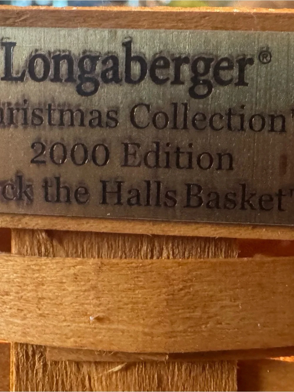 Longaberger Natural Brown Basket with Green Accent and Plaid Liner